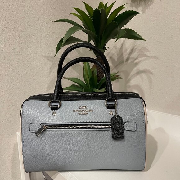 COACH Satchel Bag in Blue and Cream Leather with Navy Blue Handles and Strap - Picture 1 of 14